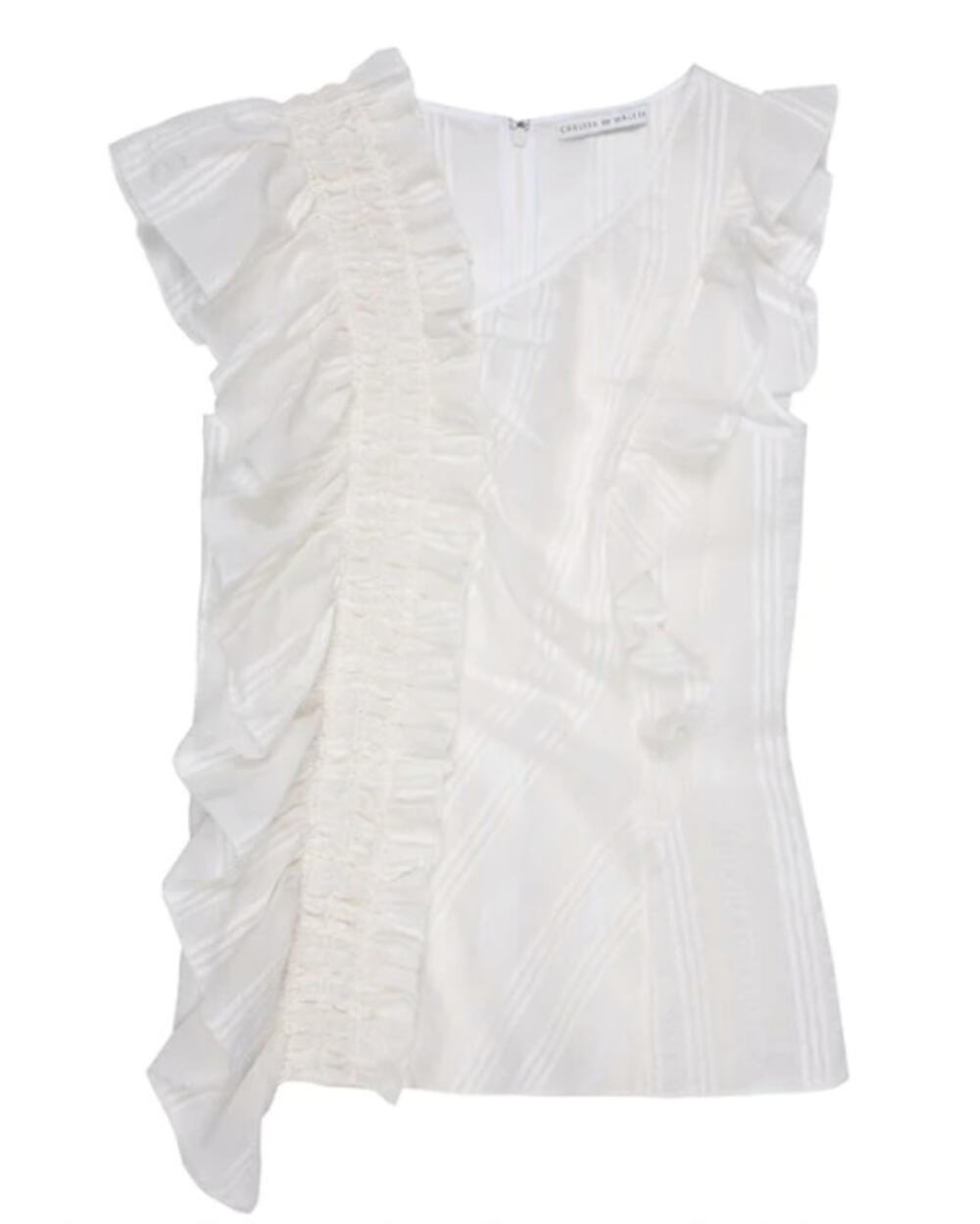 CHELSEA & WALKER NWT Ivory Cotton Silk Blend Bush Ruffle Top Blouse // 6
